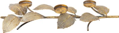 Branch with leaves and 3 tea light holders, gold painted metal tabletop 20.1 in  2