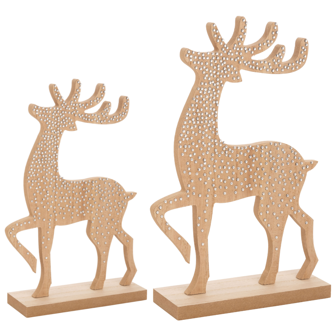 Set of 2 wood reindeer with rhinestones tabletop 7+9.75 in 8