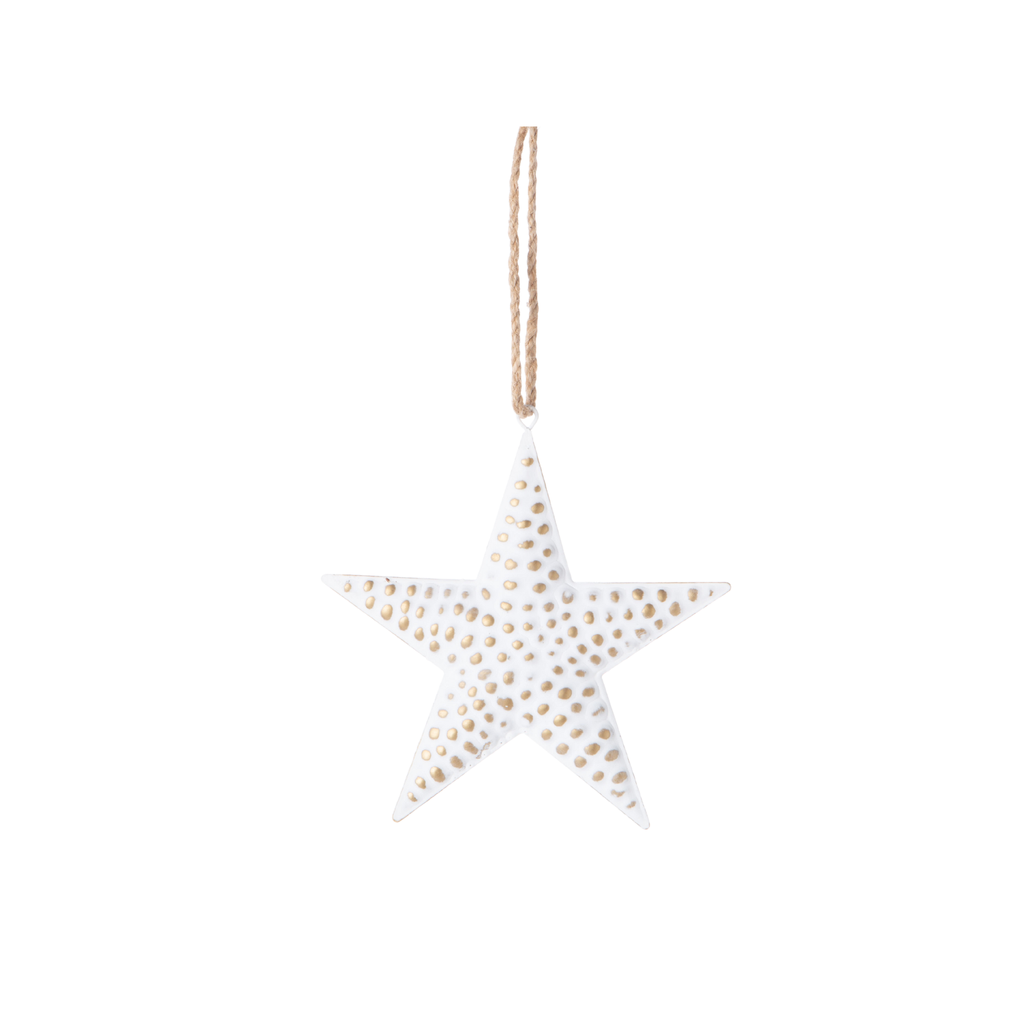 Embossed metal star ornament, antique white with mini star pattern 5 in  12