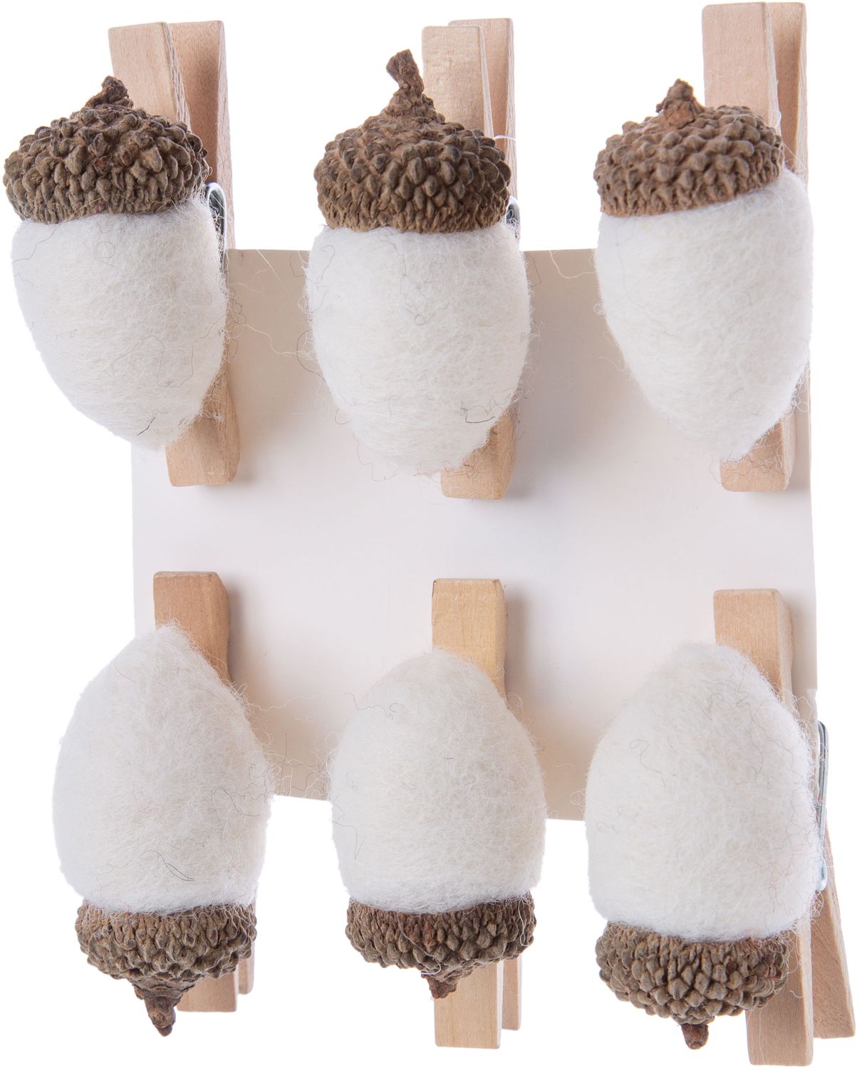 Set of 6 clip-on felt acorns, off white 1.5 in each 12