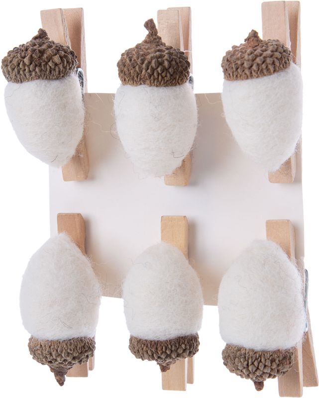 Set of 6 clip-on felt acorns, off white 1.5 in each 12