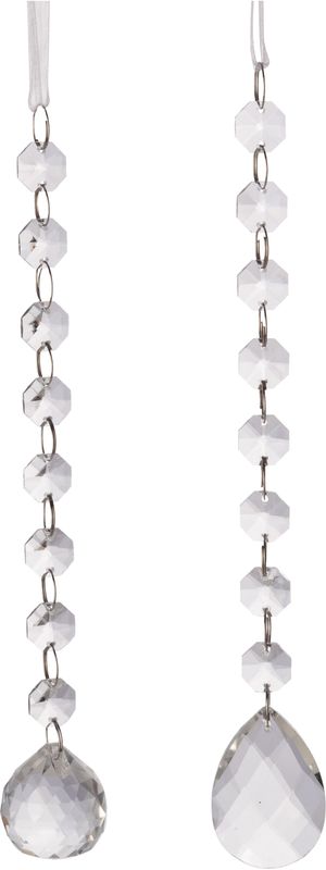 2 Asst&#39;d dangling linked clear glass crystals ball/drop long 24