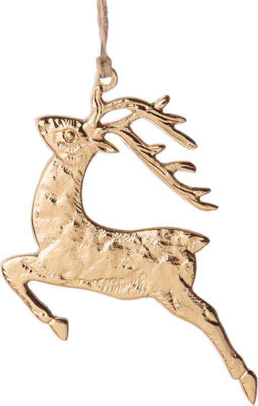 Cast metal leaping reindeer ornament, shiny gold finish 4 in  12