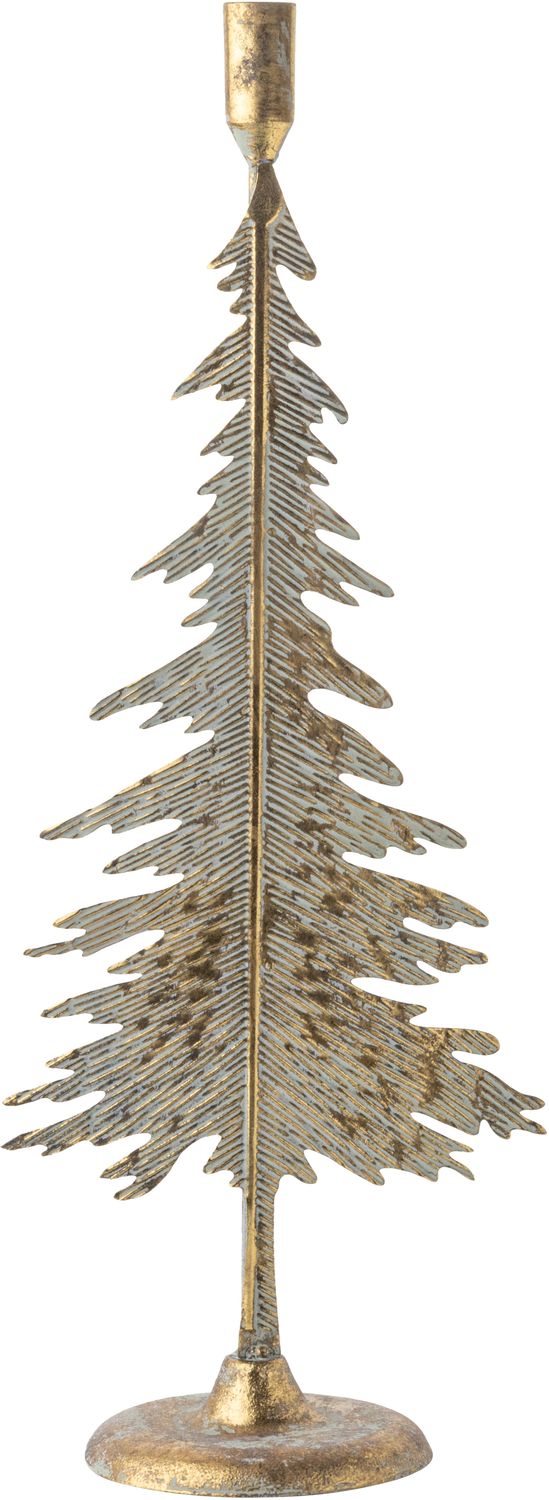 Verdigris/gold metal pine tree candle stick 19.5 in  2