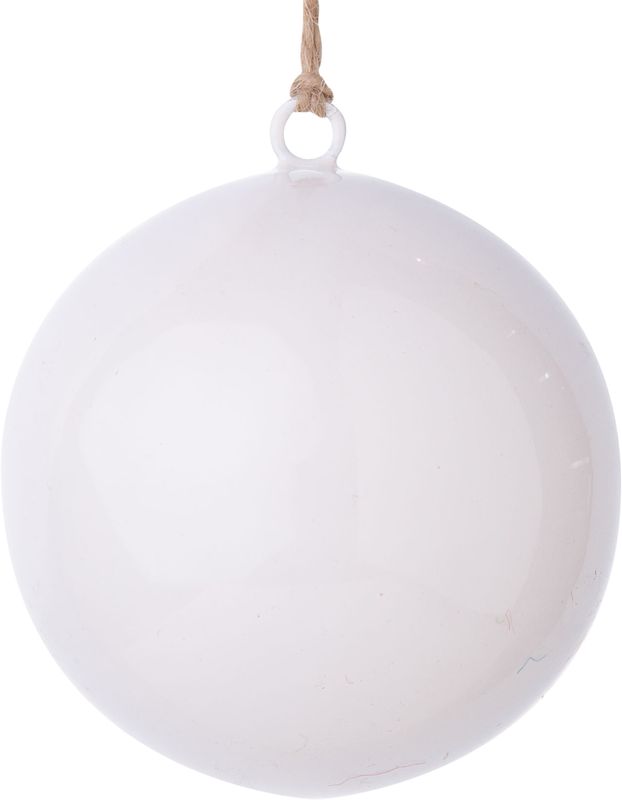 White enamel metal ball ornament, 4 in  12