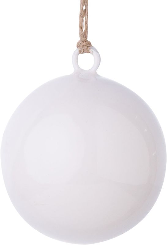 White enamel metal ball ornament 2 in  12
