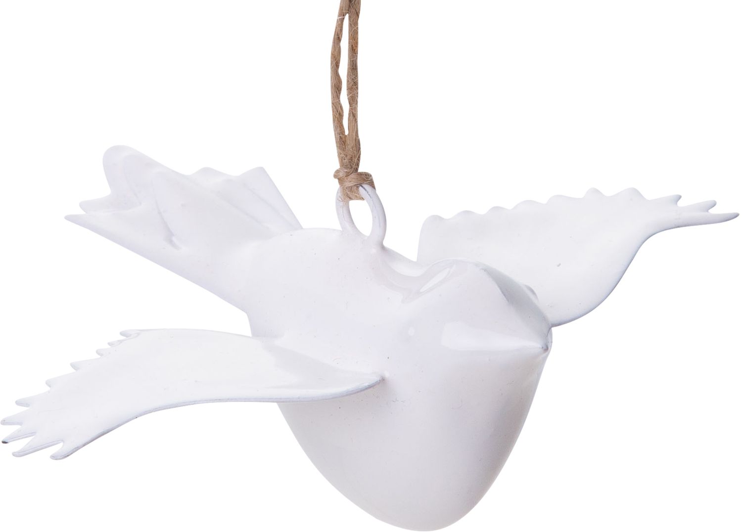 White enamel metal flying dove ornament, 3D 8 in  12
