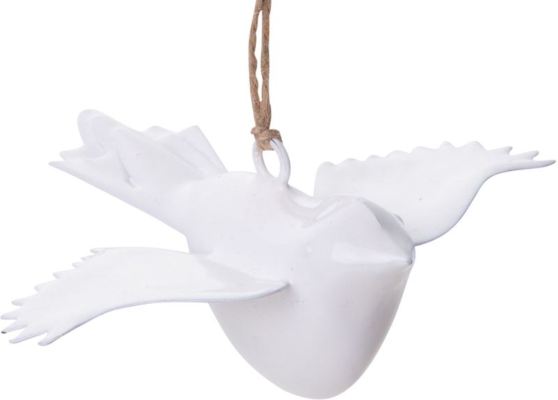 White enamel metal flying dove ornament, 3D 8 in  12