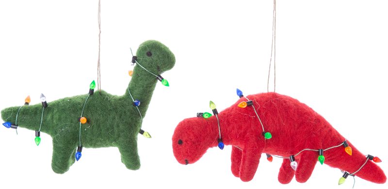 2 Asst&#39;d felt dinosaur ornaments, with light strings, 6 in  12
