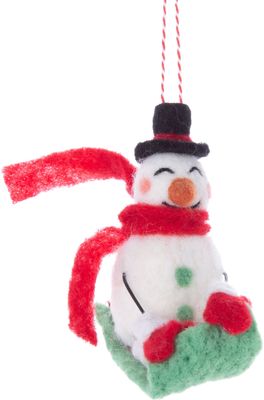 Felt snowman on toboggan ornament 4 in  6