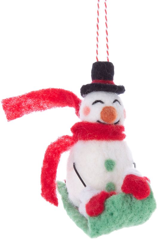 Felt snowman on toboggan ornament 4 in  6