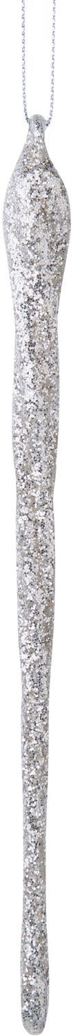 Twisted glass icicle ornament, platinum silver glitter 7.5 in  24