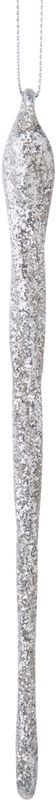 Twisted glass icicle ornament, platinum silver glitter 7.5 in  24