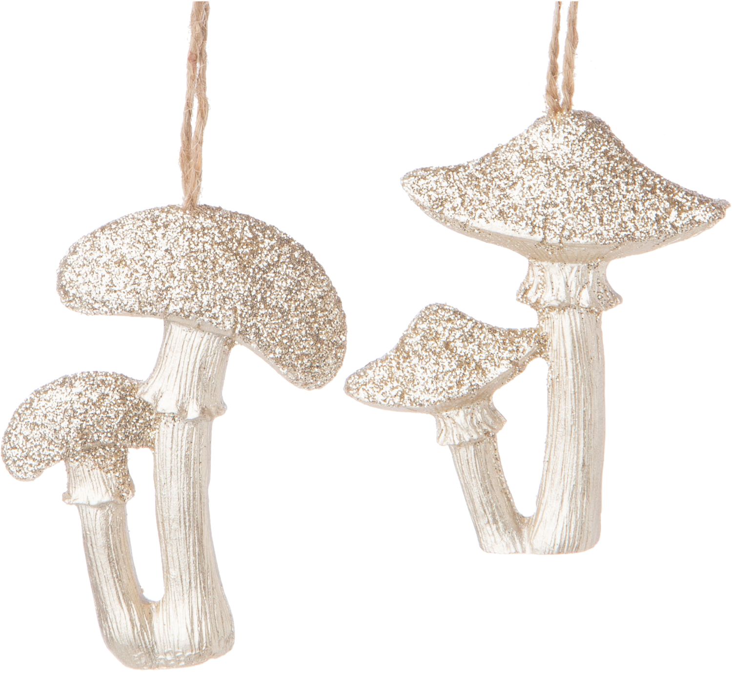 2 Asst&#39;d champagne mushrooms with glitter tops, painted resin orns, 3.1 in  24
