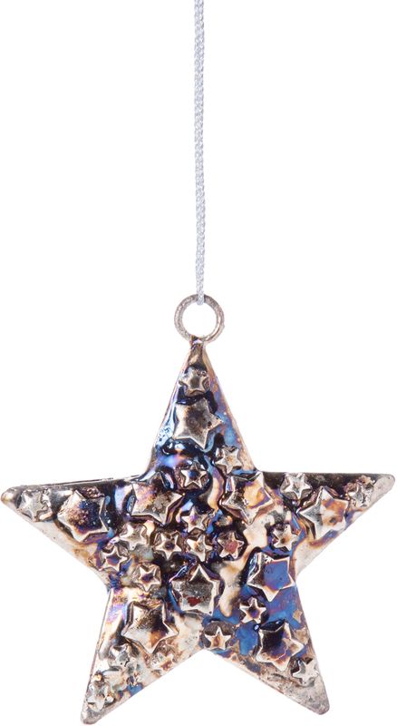 Embossed metal star ornament, mini star pattern with midnight blue glaze finish 3 in  12