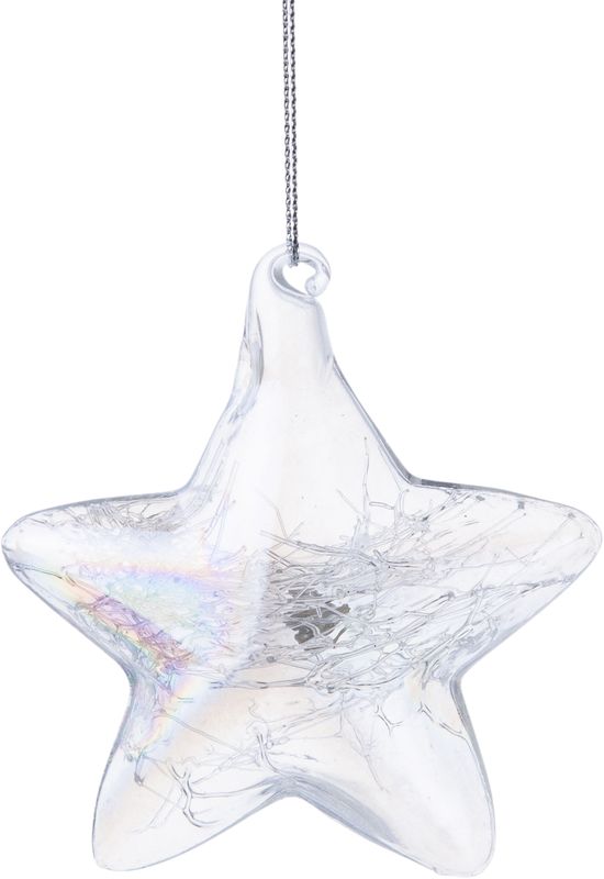 Clear iridescent glass star ornament, static interior, 3 in  24