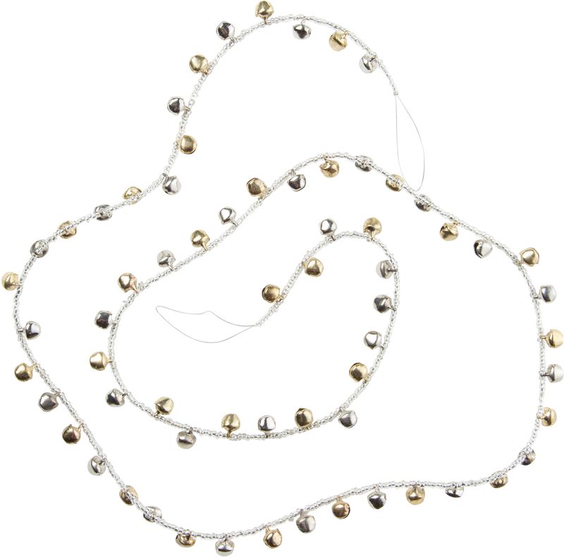 Glass bead and jingle bell garland, silver and gold, 40 in  6