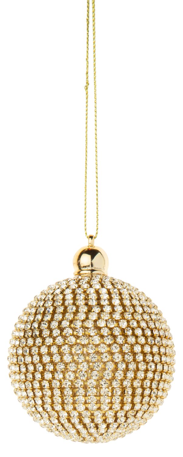 Diamante bead ornament, gold and clear, 1.5 in  12