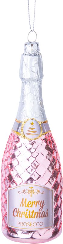 Blown glass pink prosecco bottle ornament, 6 in  6