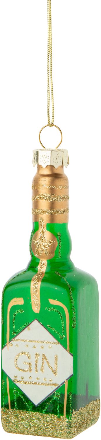 Blown glass Gin bottle ornament, green with gold glitter 4.25 in  12