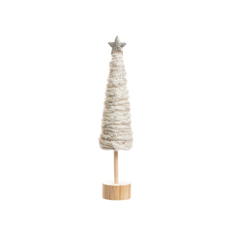 Wool wrapped cone tree on wood base, natural yarn w/champagne glitter finish, star top, SML, 12.75 in  4