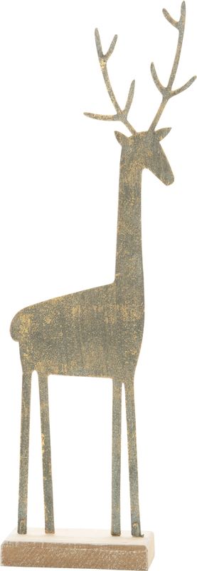 Metal table top reindeer on wood base, rustic verdigris finish 13.25 in  4 -24NP