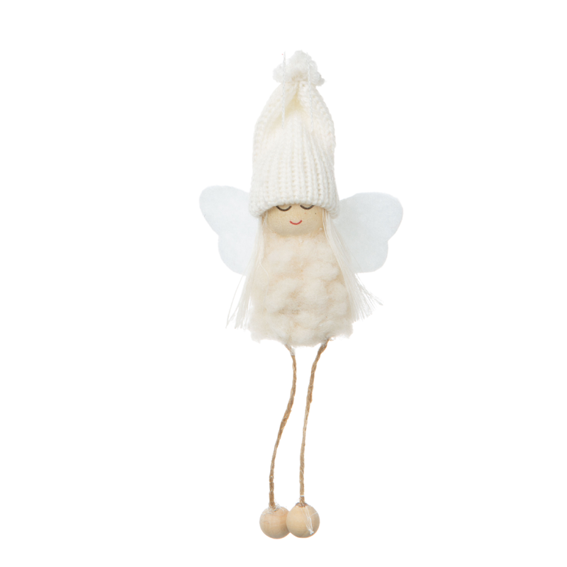 Mini Angel ornament, plush with knit hat and felt wings, 4.25 in  24