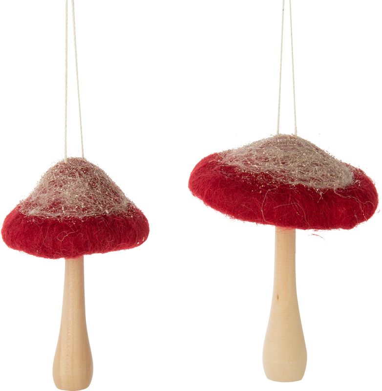 2 Asst&#39;d red felt top mushroom ornaments with wood base 4.75 in  12