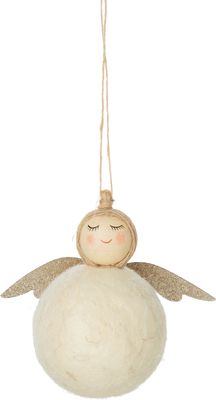 Felt Ball angel ornament, off white with gold wings 4.25 in  12