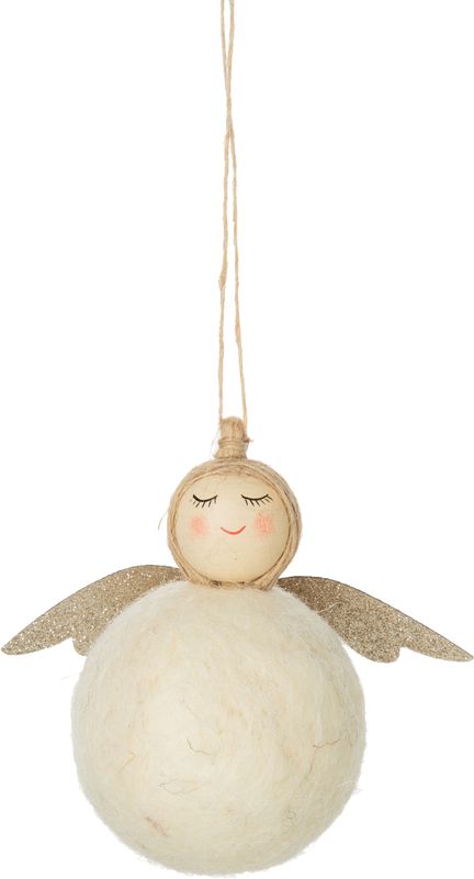 Felt Ball angel ornament, off white with gold wings 4.25 in  12