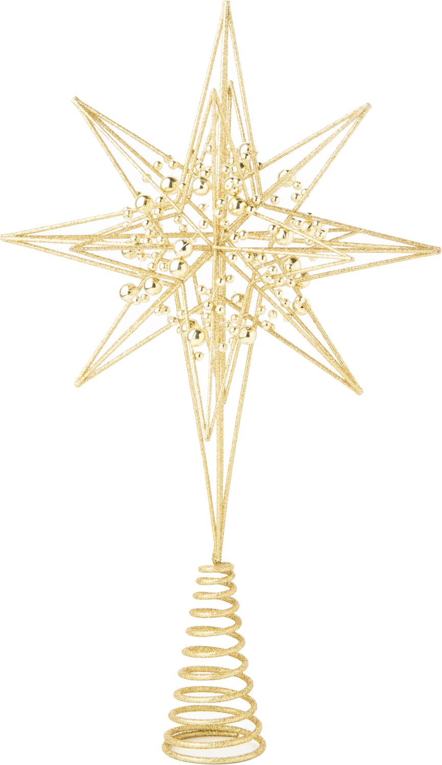 Gold glittered wire Tree Topper with gold bead garland trim 15 in  4
