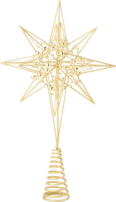 Gold glittered wire Tree Topper with gold bead garland trim 15 in  4