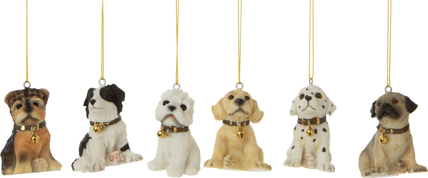6 Asst&#39;d painted resin mini dog ornaments, 2 in price each  36