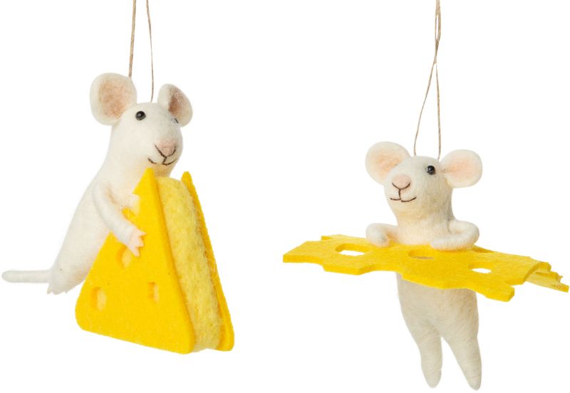 2 Asst&#39;d felt mouse who got the cheese ornament, 4 in  12