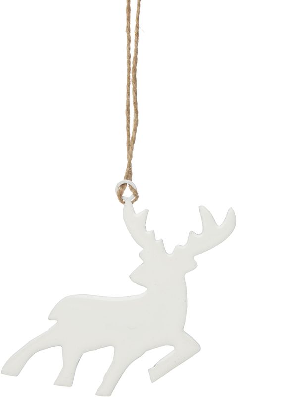 Metal deer ornament, shiny white enamel finish 4 in  12