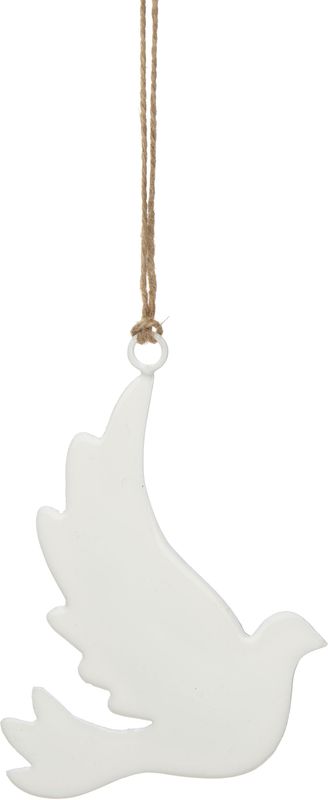 Metal flying dove ornament, shiny white enamel finish 4 in  12