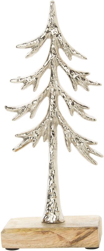 Cast metal tree table piece, silver tone plated finish, hardwood base 8.5 in  4