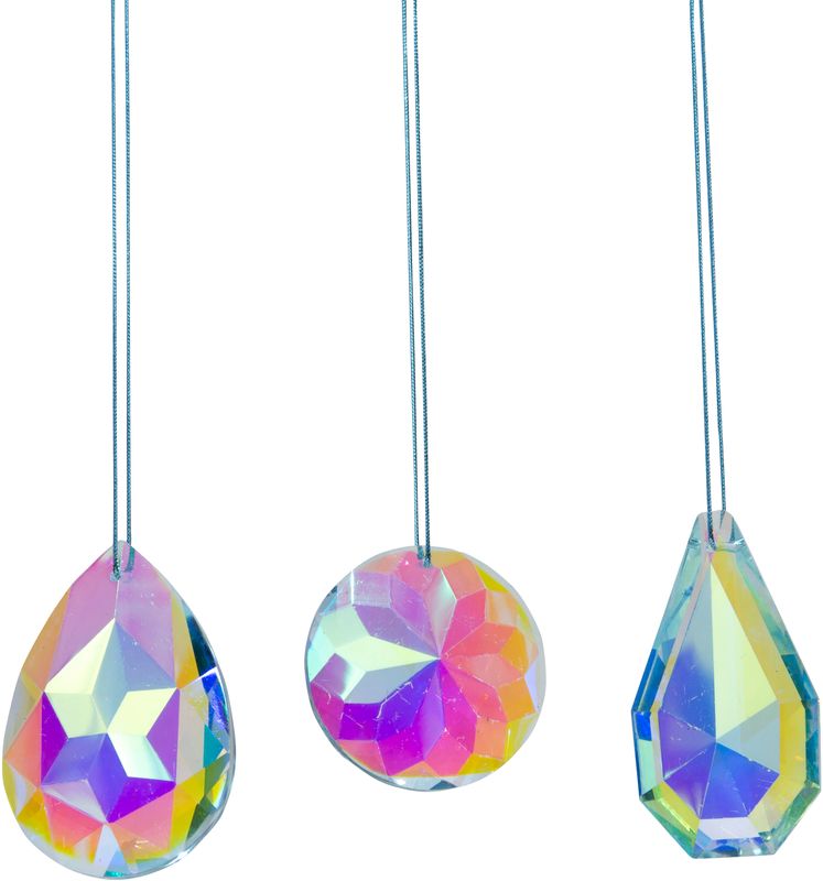 3 Asst&#39;d cut glass pendant ornaments, iridescent finish, 2.25 in  24