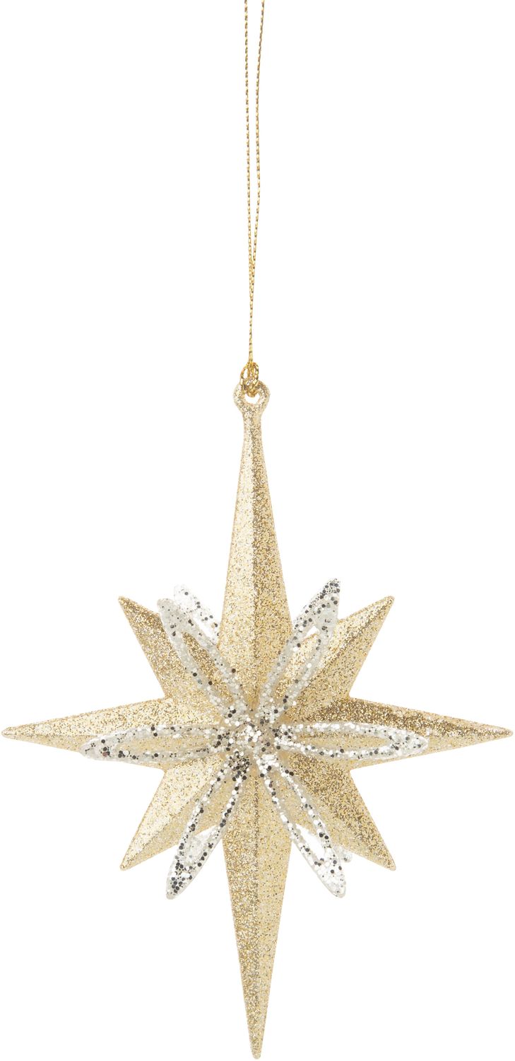 Acrylic Moravian star ornament, 2-layer, champagne gold and bright silver glitter 5 in  12