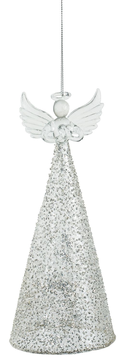 Glass angel ornament/table piece w/silver sand glitter finish, lrg, 8.5 in  6