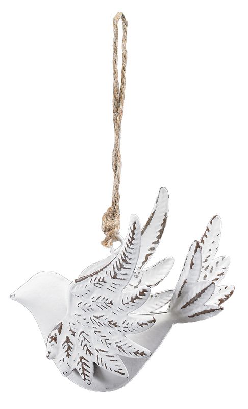 Stamped metal 3D dove ornament, distressed matte white finish, 3.5 in  12