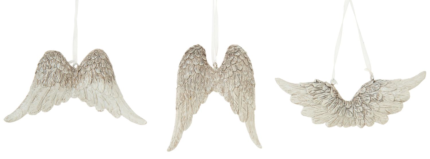 3 Asst&#39;d painted resin angel wing ornaments, frost finish, 5 in  24