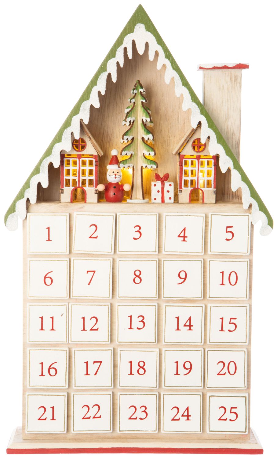 Tabletop advent calendar, house shaped with LED village scene, working drawers, 15 in  1