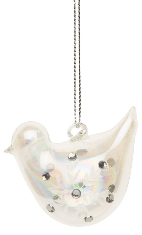 Clear iridescent etched glass bird with diamantes, 2.5 in  24