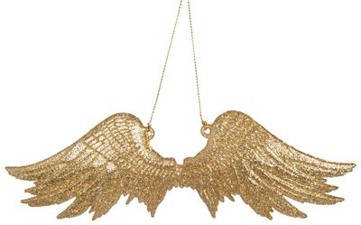 Acrylic angel wing ornament, champagne gold glitter finish, 7 in  24