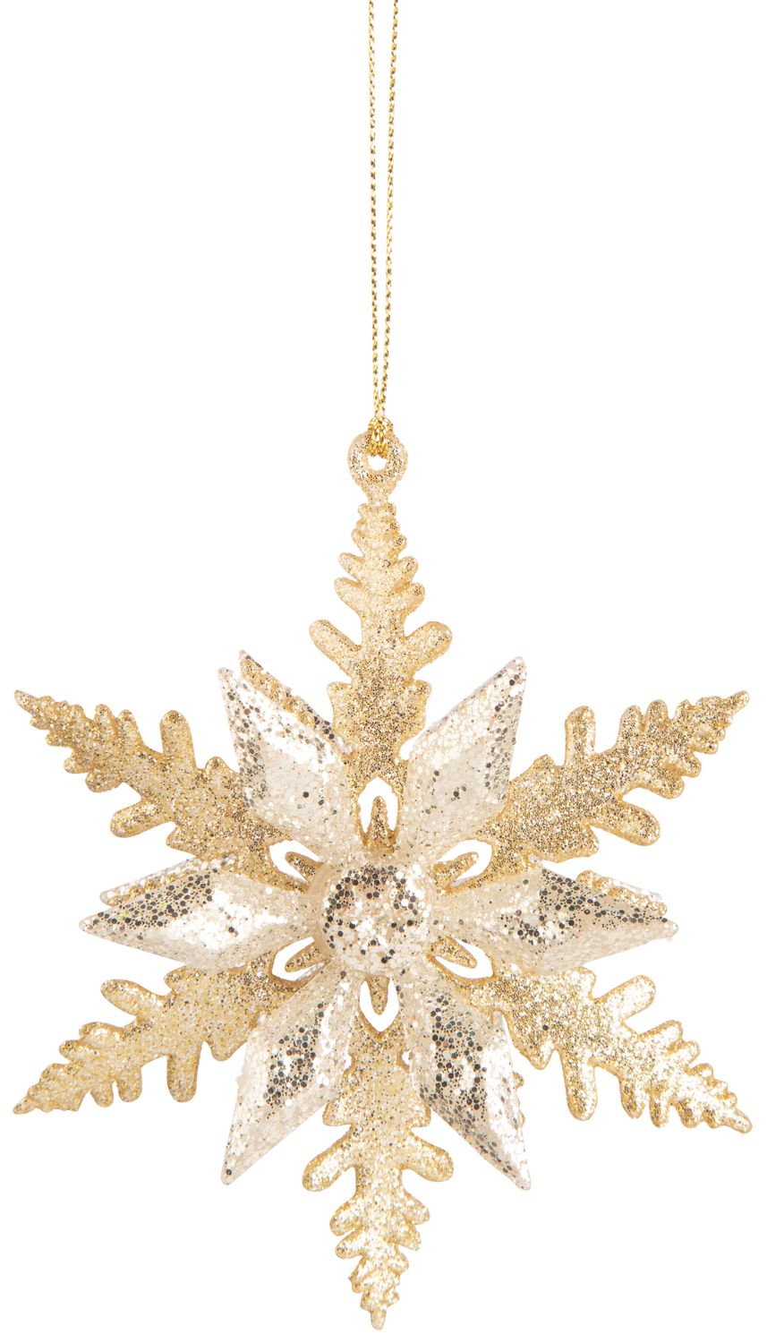 Acrylic star flake ornament, 2-layer champagne gold and bright silver glitter, 4 in  12
