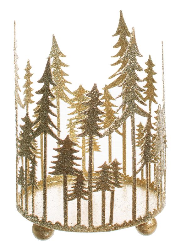 Gold glitter metal fir tree silhouette votive holder, 4.75 in  6
