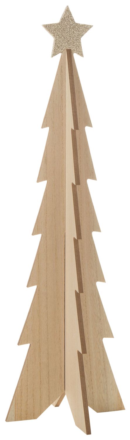 3D wood table top tree, folds flat, champagne gold glitter star, lrg, 19 in  12