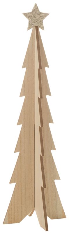 3D wood table top tree, folds flat, champagne gold glitter star, lrg, 19 in  12