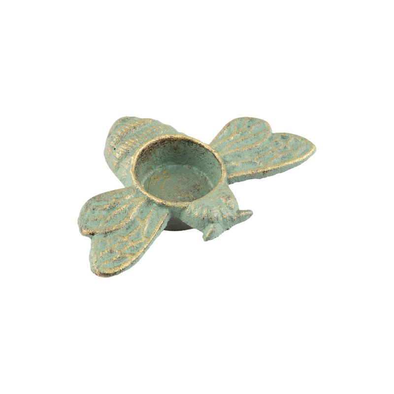 Cast iron verdigris and gold bee tea light holder, 5.4 in  12